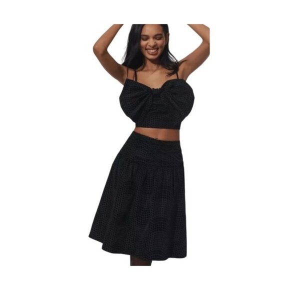 Maeve Anthropologie Womens Taffeta Dot Midi Skirt Black Noir Size 4 - Picture 4 of 9